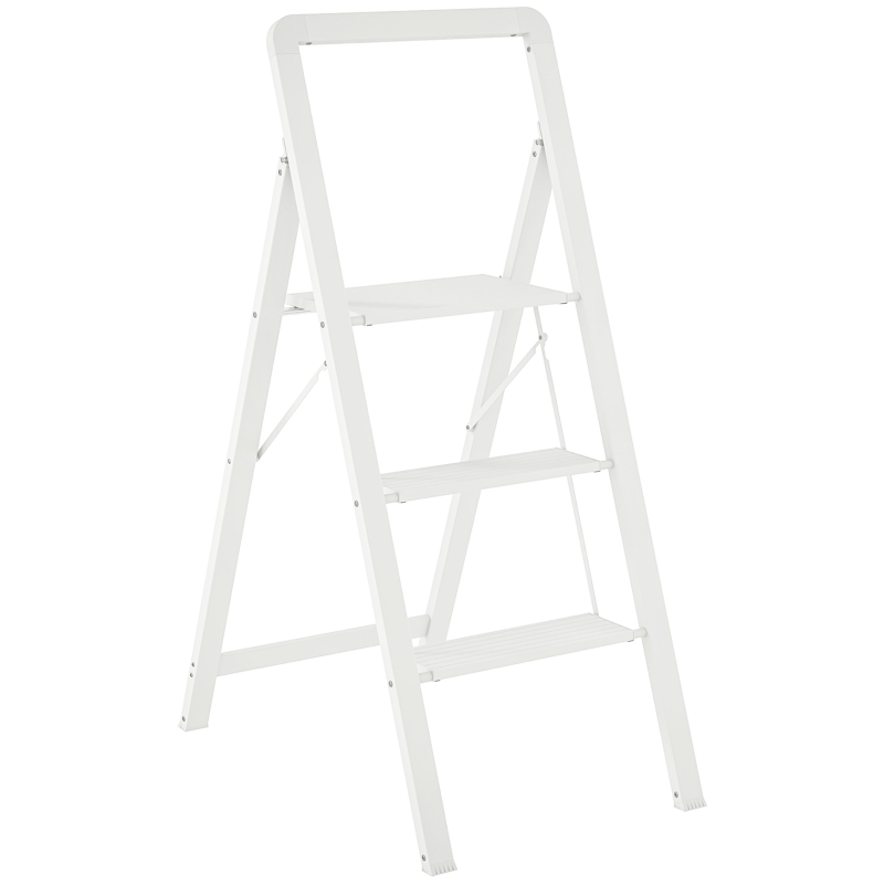 HOMCOM 3-step Folding Aluminum Step Ladder, Non-Slip Platform, White