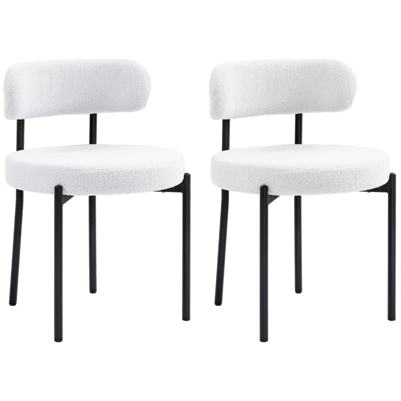 HOMCOM 2-Piece Set Dining Chairs, Fleece Upholstery, Padded Seat Chairs, Metal Legs, Cream White