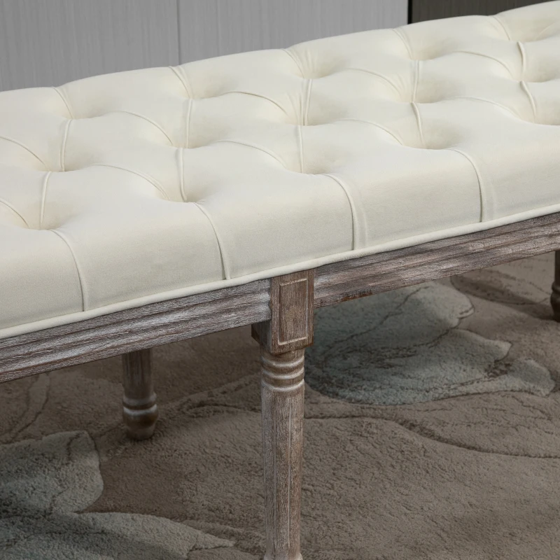 HOMCOM Vintage Velvet Upholstered Bench with Buttons - Beige