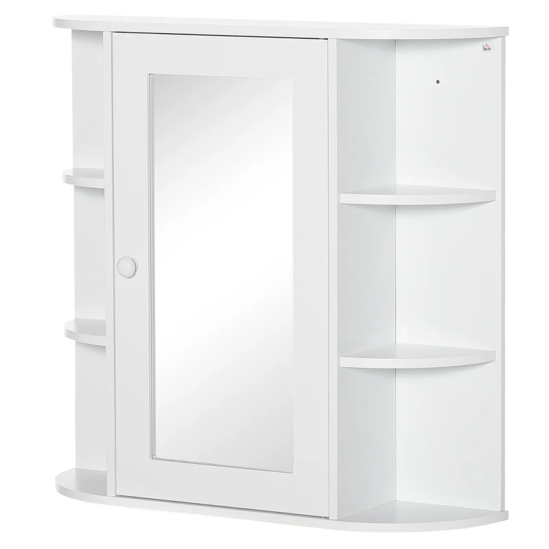 HOMCOM Bathroom Mirror Cabinet, 8 Compartments, Mirrored Doors, Water-Resistant, 66 cm x 17 cm x 63 cm, White