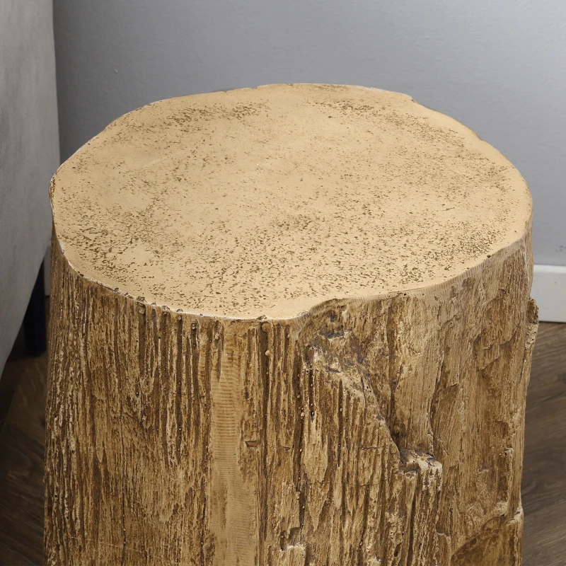 HOMCOM Side Table Tree Stump Effect Adjustable Feet 37 cm x 37 cm x 43 cm Concrete Brown