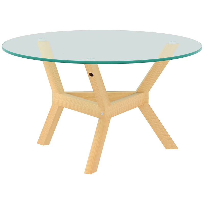 HOMCOM Round side table made of tempered glass with adjustable foot pads and steel frame, for living room, bedroom