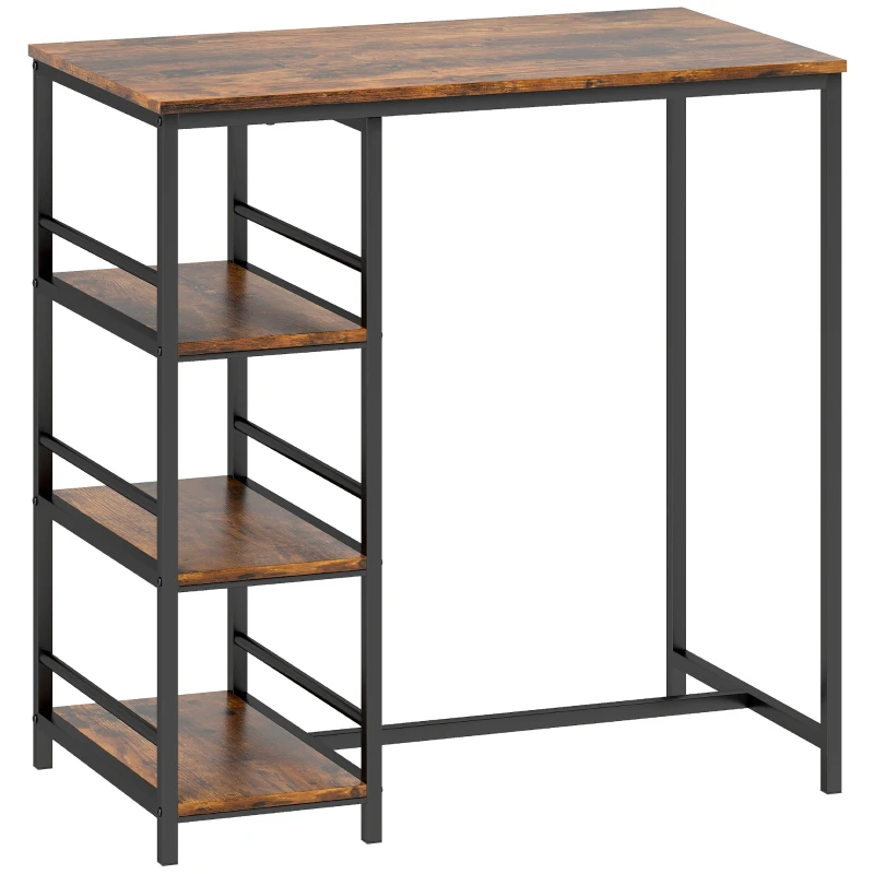 HOMCOM Bartisch Stehtisch mit 3 Ablageböden und Stahlgestell, 90 x 50 x 90,5 cm, rustikabraun, schwarz