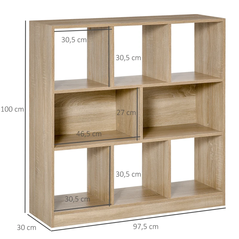 HOMCOM Bookshelf Shelf Standing Shelf, 8 Shelf Compartments, 97.5 x 30 x 100 cm, Oak Effect