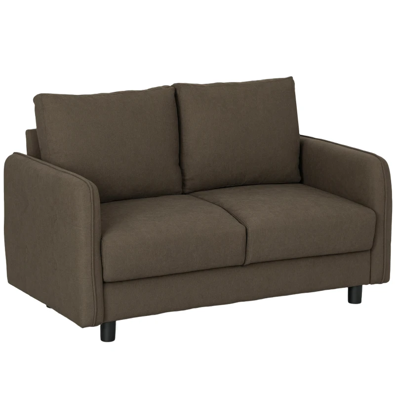 HOMCOM Two-seater sofa with storage, upholstered velvet sofa with back cushions for living room, bedroom, office, Brown