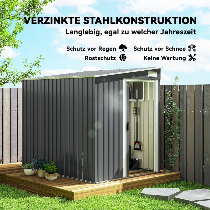 Outsunny Metall Gerätehaus 2,81m² 154x206,5x181 cm Geräteschuppen mit Pultdach Fundament(m-4)