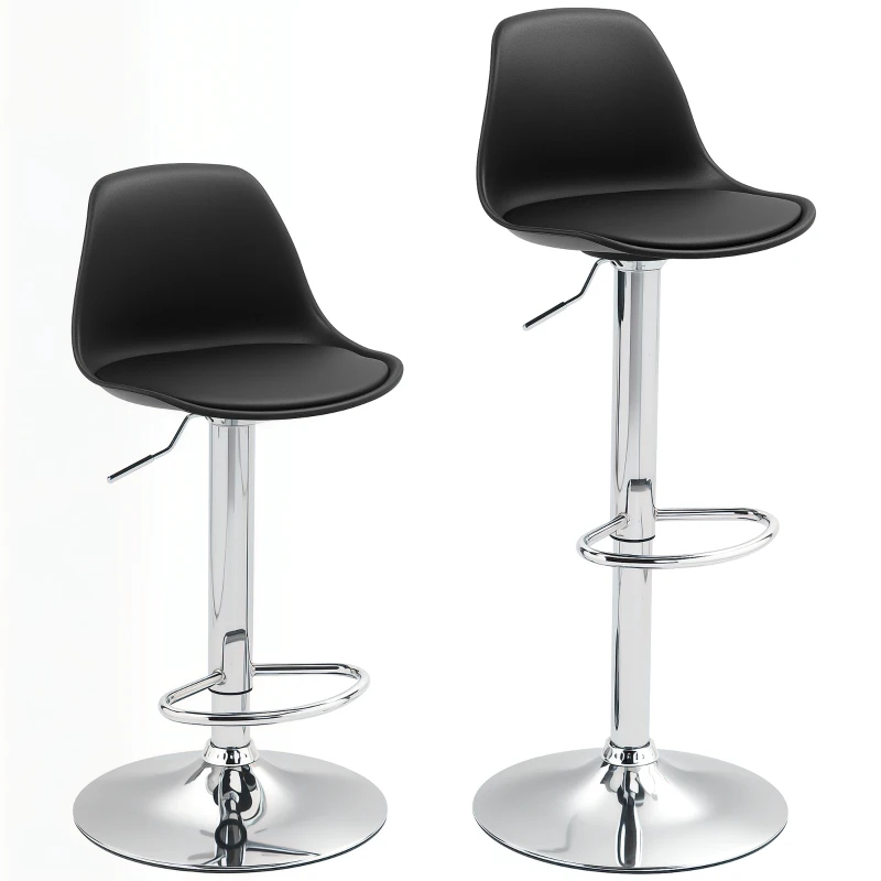 HOMCOM 2-Piece Set Bar Stools, Bar Chairs, Swivel Chairs with Backrest, Height-Adjustable, up to 120 kg load capacity, 42 x 38 x 82-104 cm, Black