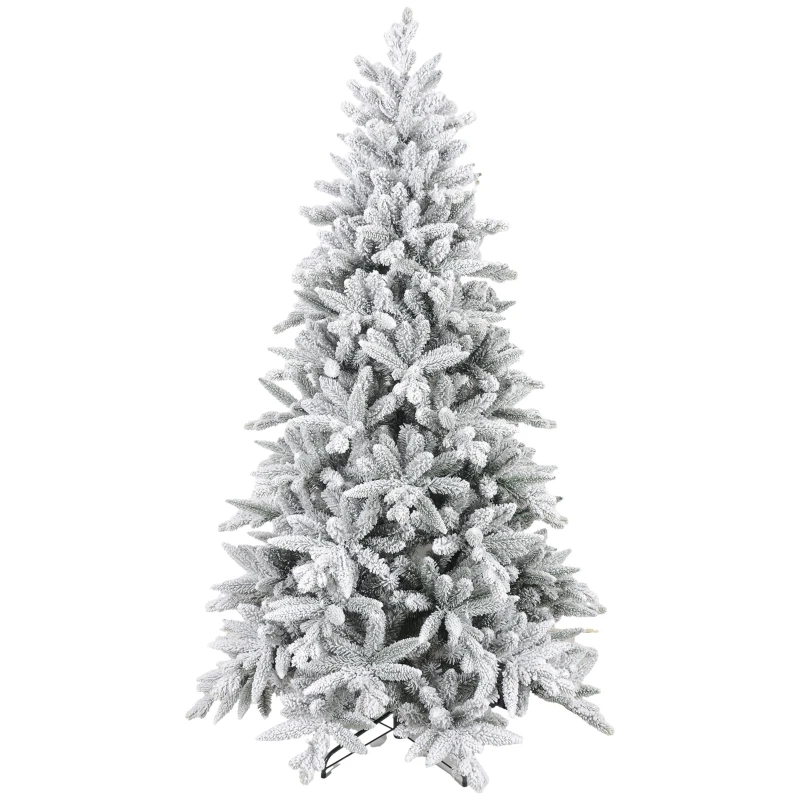 HOMCOM Christmas Tree 180 cm, Snow-Flocked, Flame-Retardant, Metal Base, Shapeable Branches, Green