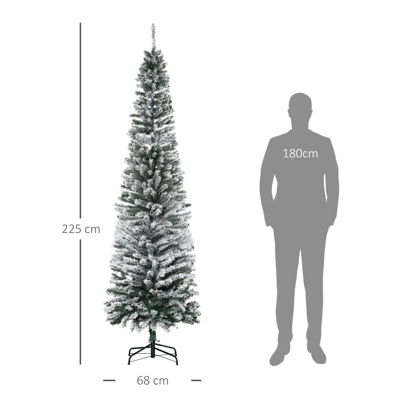 HOMCOM Albero di Natale Innevato in PP Verde con 738 Rami Ignifughi e Base in Acciaio Inox, Ø68x225 cm