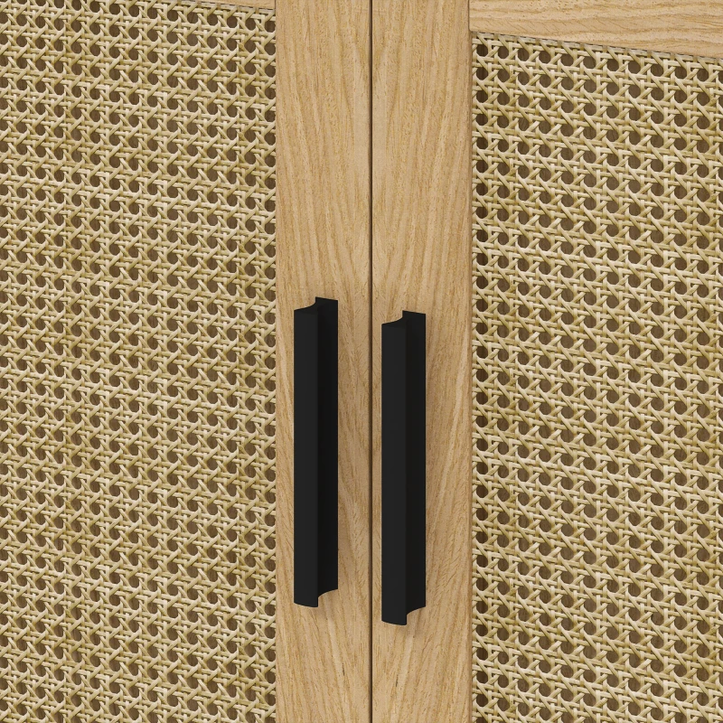 kleankin Bathroom under-sink cabinet, boho design, bathroom cabinet, rattan elements, with U-cutout, oak