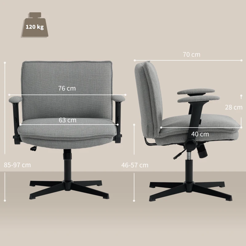 HOMCOM Office chair with flip-up armrests, wide desk chair in linen-effect, height-adjustable, steel base, Grey