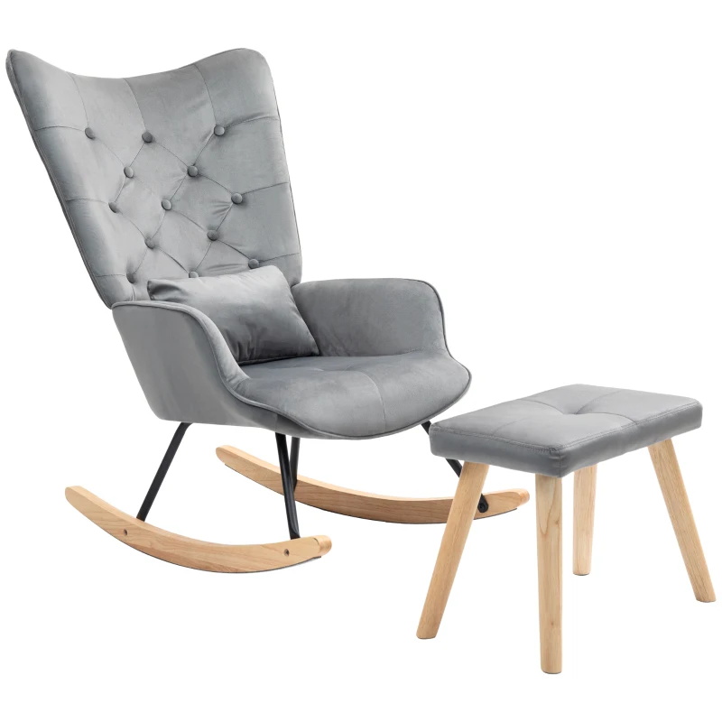 HOMCOM Accent chair with Ottoman, padded, high back, velvet-look, up to 150 kg, Dark grey