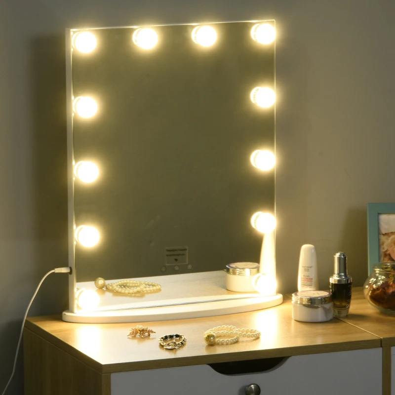 HOMCOM Oglinda de Machiaj cu LED & Reglaj Tactil de Lumina