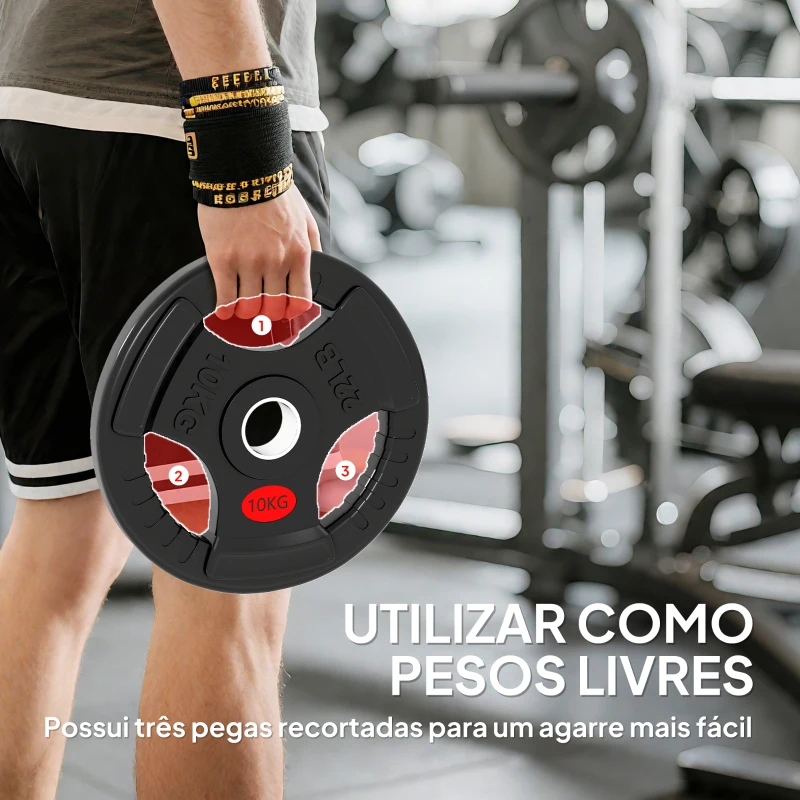 SPORTNOW Discos de Pesos com Orifício de Ø50 mm 2 Discos de 10 kg com Triplo Aperto para Halteres e Barras Ø32x4,5 cm Preto