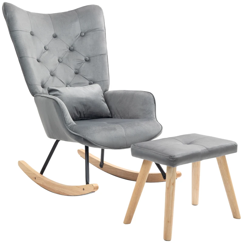 HOMCOM Accent chair with Ottoman, padded, high back, velvet-look, up to 150 kg, Dark grey