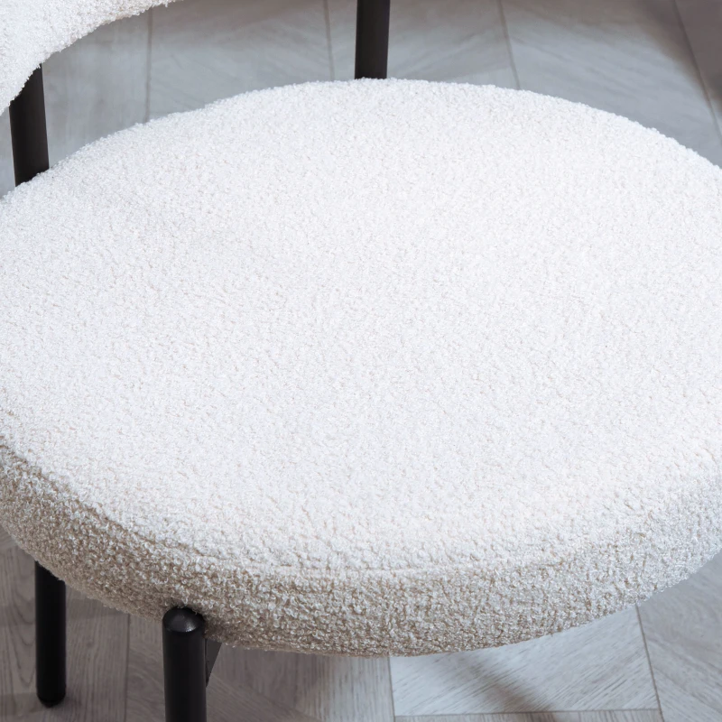 HOMCOM 2-Piece Set Dining Chairs, Fleece Upholstery, Padded Seat Chairs, Metal Legs, Cream White