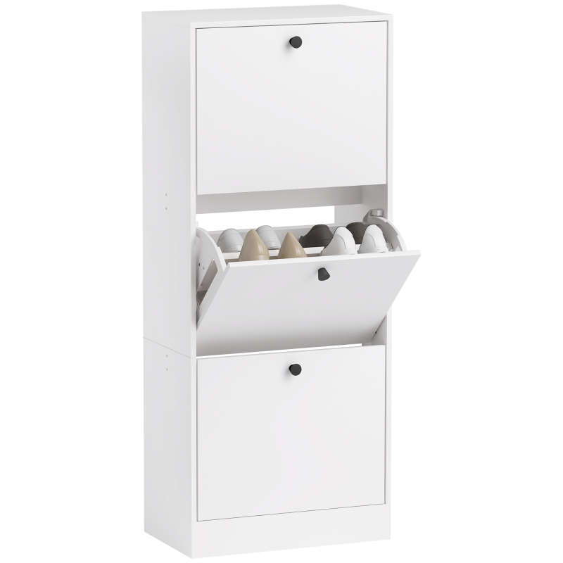 HOMCOM Shoe Cabinet, Shoe Rack, 3 Flip Compartments, Adjustable, Particleboard, White