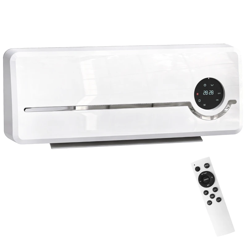 HOMCOM Chauffage mural en céramique 1000/2000W, radiateur électrique, ventilateur, thermostat, minuterie, 50x18,6x12,9cm, blanc