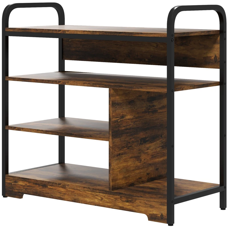 HOMCOM 4-tier shoe rack, open design, metal frame, adjustable feet, 70x30x65 cm, Brown/Black