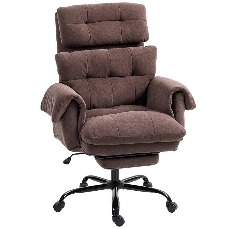 HOMCOM Office chair with adjustable backrest, rolling upholstered chair, upholstered armchair, height-adjustable, steel, brown