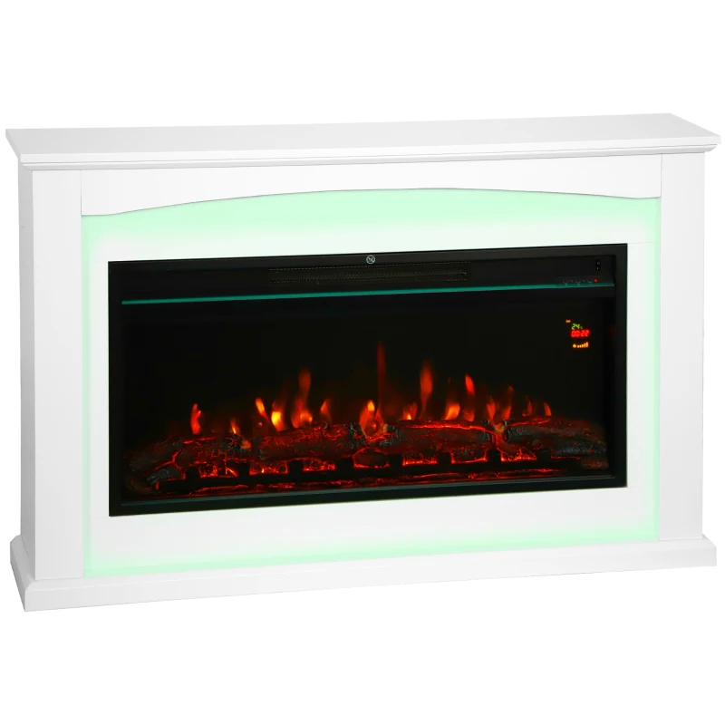 HOMCOM Elektrokamin 1000W/2000W, Dekor-Kamin, Flammeneffekt mit 5 Helligkeitsstufen, 121x25x77cm, weiß