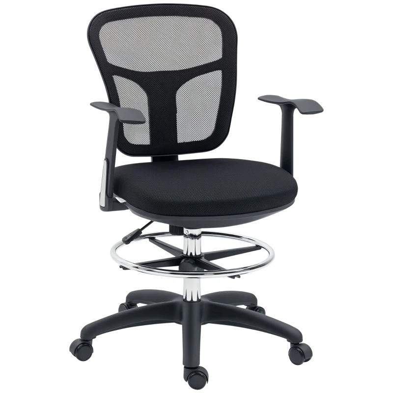 Vinsetto Drafting Chair Desk Chair Computer Chair, incl. footrest, height-adjustable, 59 x 59 x 115 cm, Black