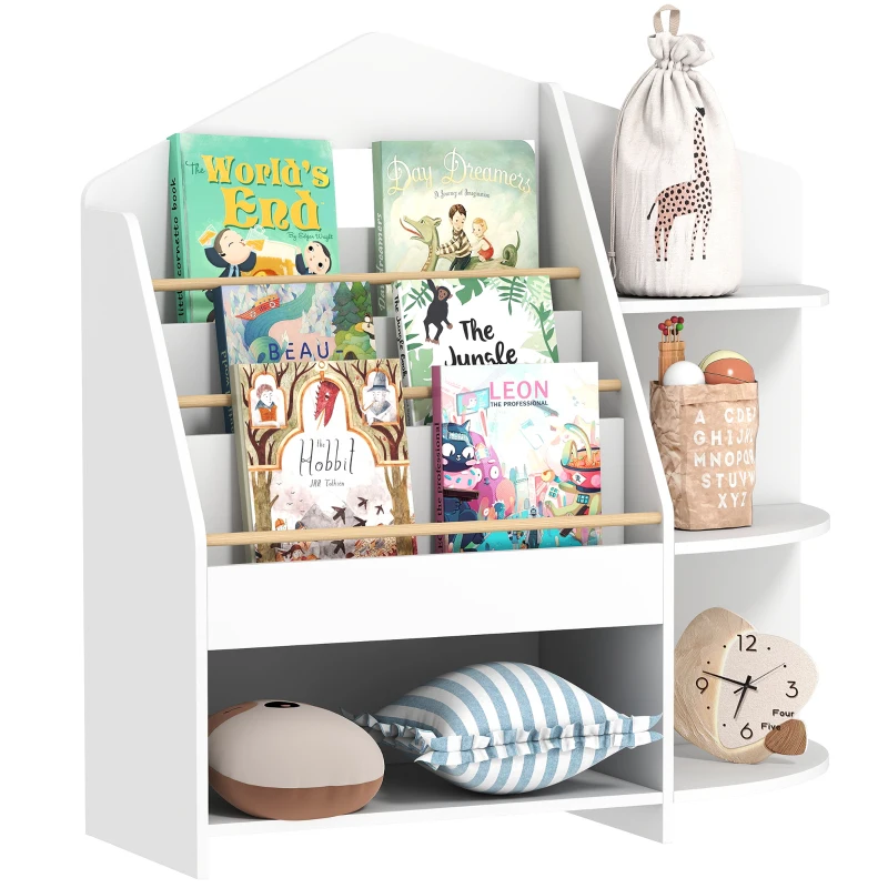 AIYAPLAY Étagère pour enfants avec 7 étagères pour livres, jouets, bords arrondis, supporte 40 kg, Blanc