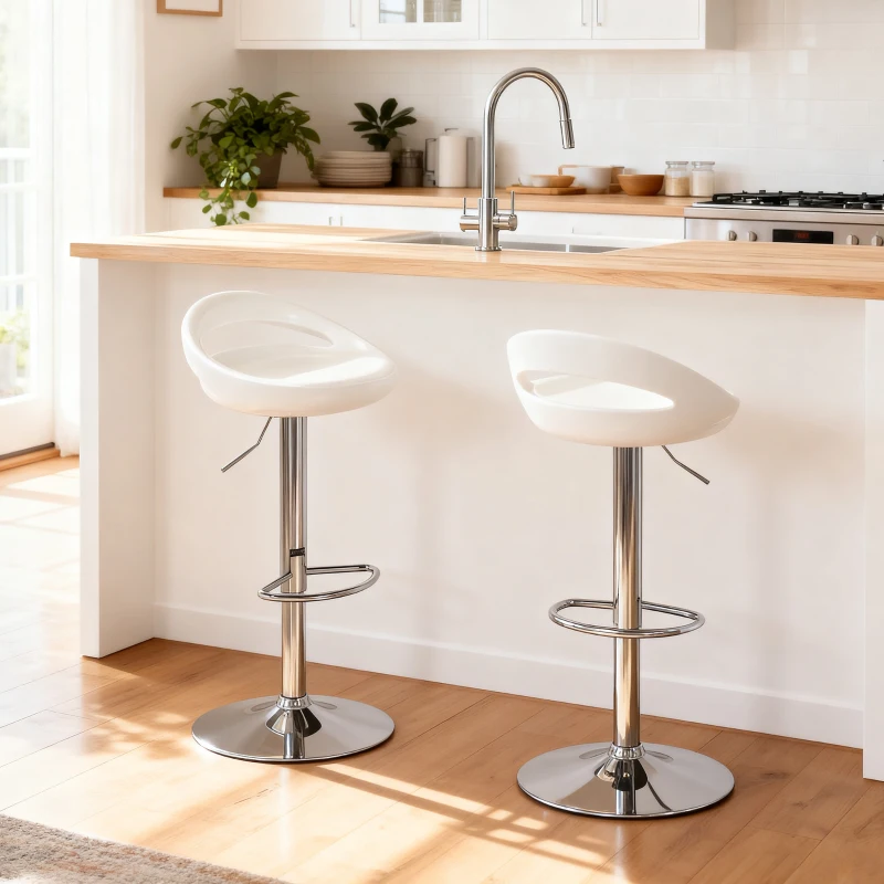 HOMCOM Set 2 Sgabelli da Bar Girevoli con Poggiapiedi, Altezza Regolabile Base in Acciaio Seduta in ABS, Bianco