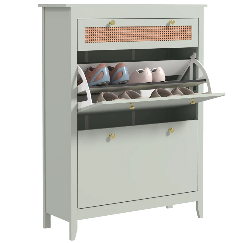 HOMCOM Shoe cabinet for 12 pairs, with 1 pull-out drawer, 2 tilt-out compartments, shoe chest, 88 x 30 x 120 cm, Green