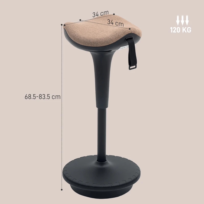 HOMCOM Balance stool, movable seat, swivel, height adjustable, ergonomic, 34 x 34 x 68.5-83.5 cm, Brown