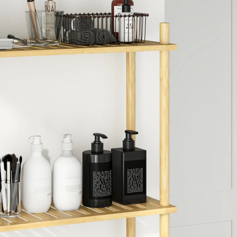 HOMCOM Over-Toilet 3-Tier Bathroom Shelf, Space-Saving Natural Wood 69 x 25.5 x 181 cm