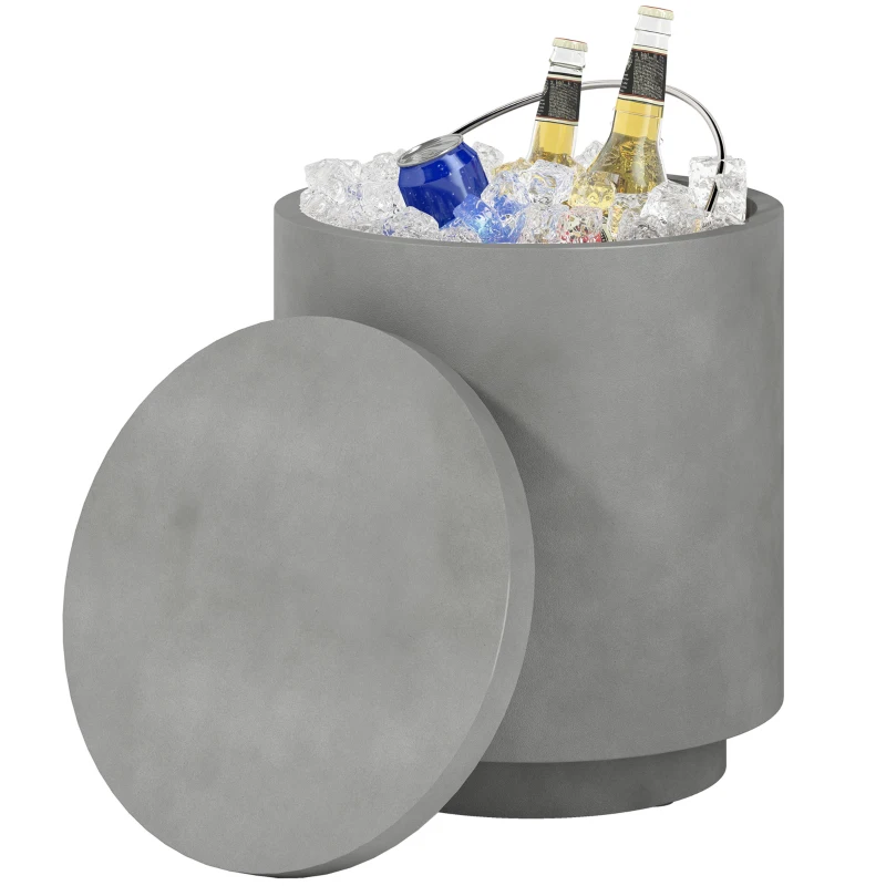 HOMCOM Outdoor Table, Side Table with Cooler, Ice Bucket, Light Gray