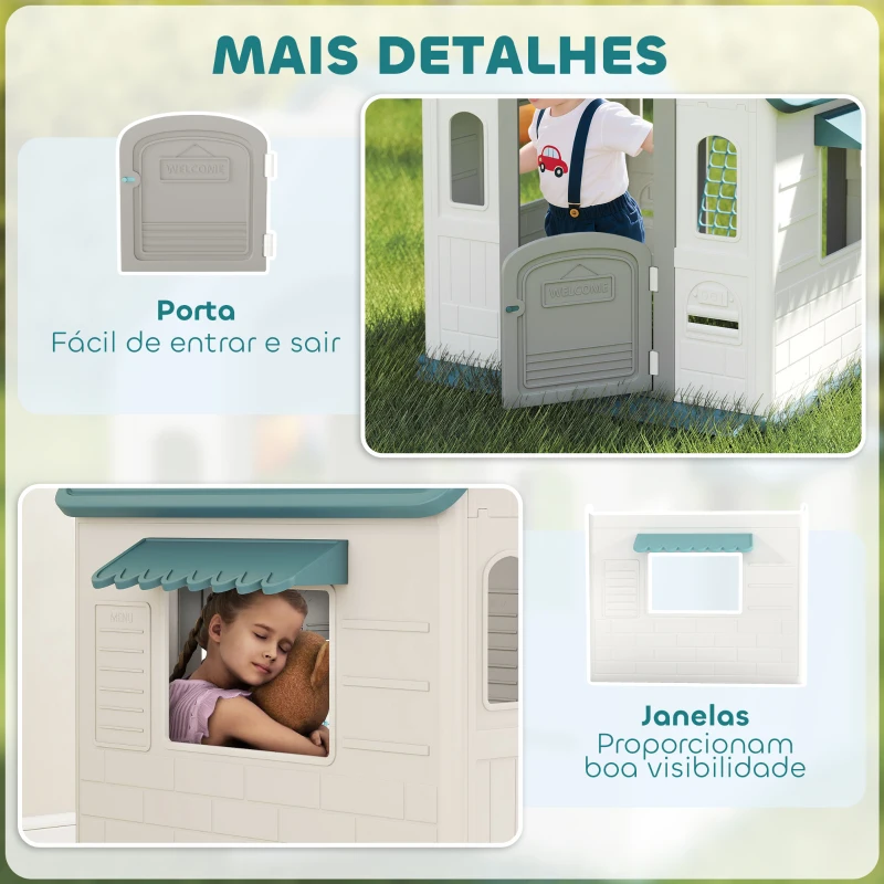 AIYAPLAY Casa de Brincar para Crianças 5 em 1 Casa de Jardim com Lançamento de Anéis Basquetebol Futebol Dardos 132x118x124 cm B