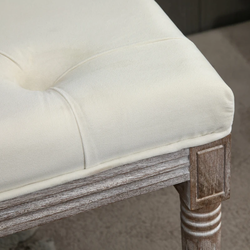 HOMCOM Vintage Velvet Upholstered Bench with Buttons - Beige