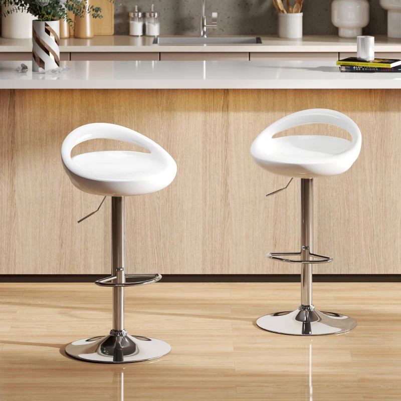 HOMCOM Set 2 Scaune de Bar Rotative cu Suport pentru Picioare și Înălțime Reglabilă, 46x41x76-96 cm, Alb