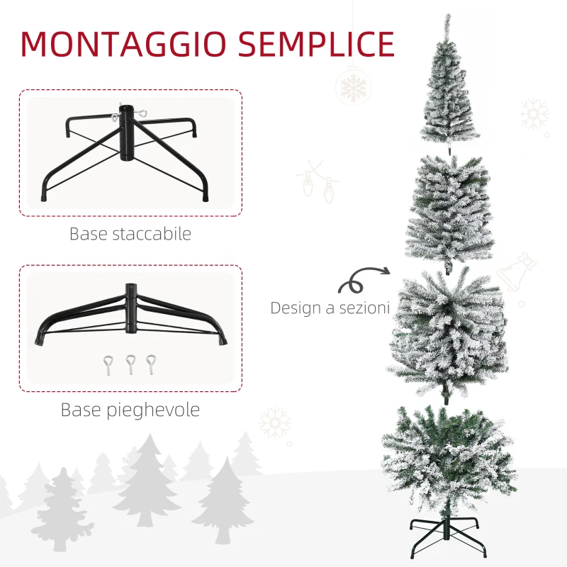 HOMCOM Albero di Natale Innevato in PP Verde con 738 Rami Ignifughi e Base in Acciaio Inox, Ø68x225 cm
