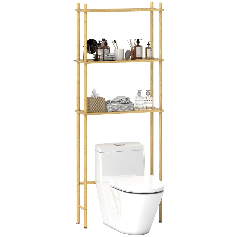 HOMCOM Over-Toilet 3-Tier Bathroom Shelf, Space-Saving Natural Wood 69 x 25.5 x 181 cm
