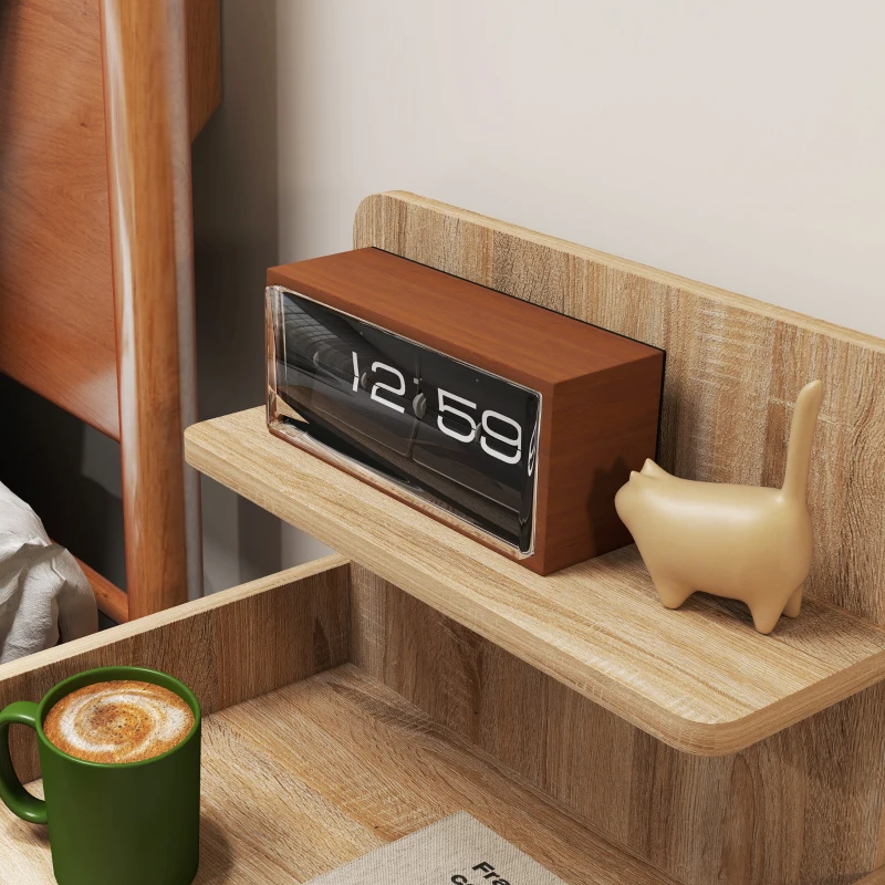 HOMCOM Side Table, Bedside Table with Storage, Particle Board, Tip-safe, Modern, Natural wood