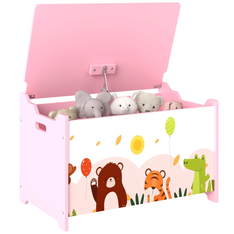 AIYAPLAY Spielzeugtruhe Kind Aufbewahrungsbox Klappdeckel Tiermotiv 60 x 37 x 39 cm rosa