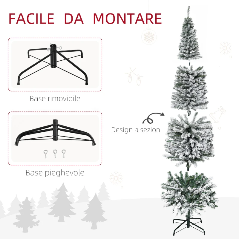 HOMCOM Albero di Natale Innevato in PP Verde con 492 Rami Ignifughi e Base in Acciaio Inox, Ø60x180 cm