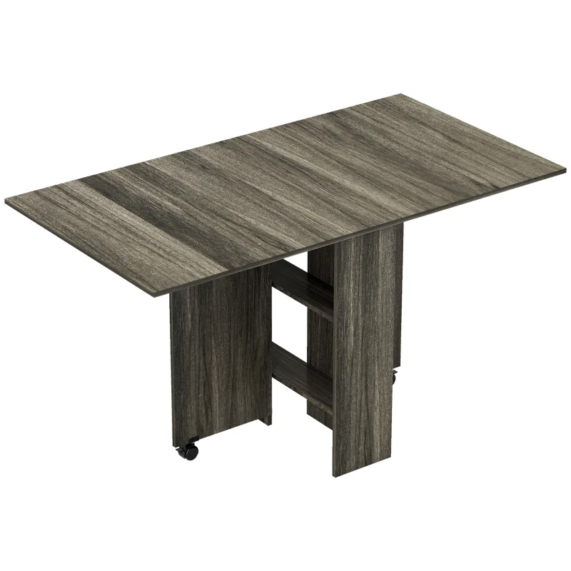 HOMCOM Tavolo a Ribalta con 2 Ripiani Inferiori per 6 Persone Max, in Legno 140x75x74 cm, Grigio