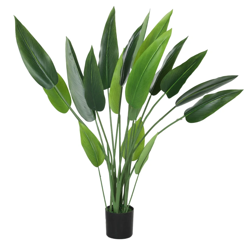 HOMCOM Artificial Plant, artificial plant, cement pot, 18 leaves, plastic, green