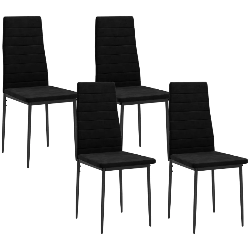 HOMCOM 4-Pack Dining Chairs, Armless Design, Fabric Upholstery, Metal Legs, Black