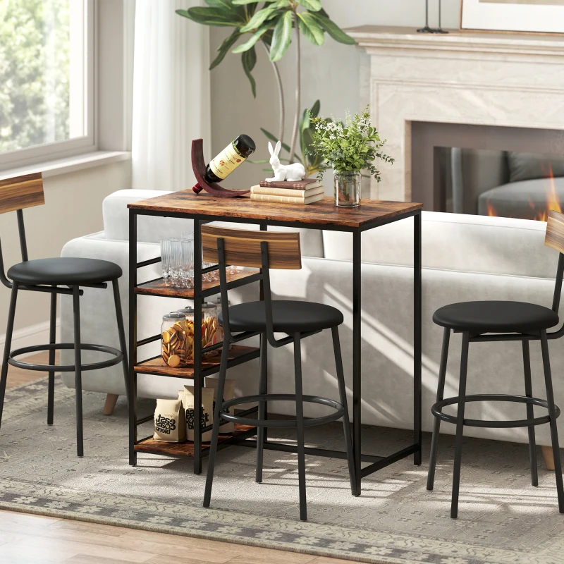 HOMCOM Bartisch Stehtisch mit 3 Ablageböden und Stahlgestell, 90 x 50 x 90,5 cm, rustikabraun, schwarz