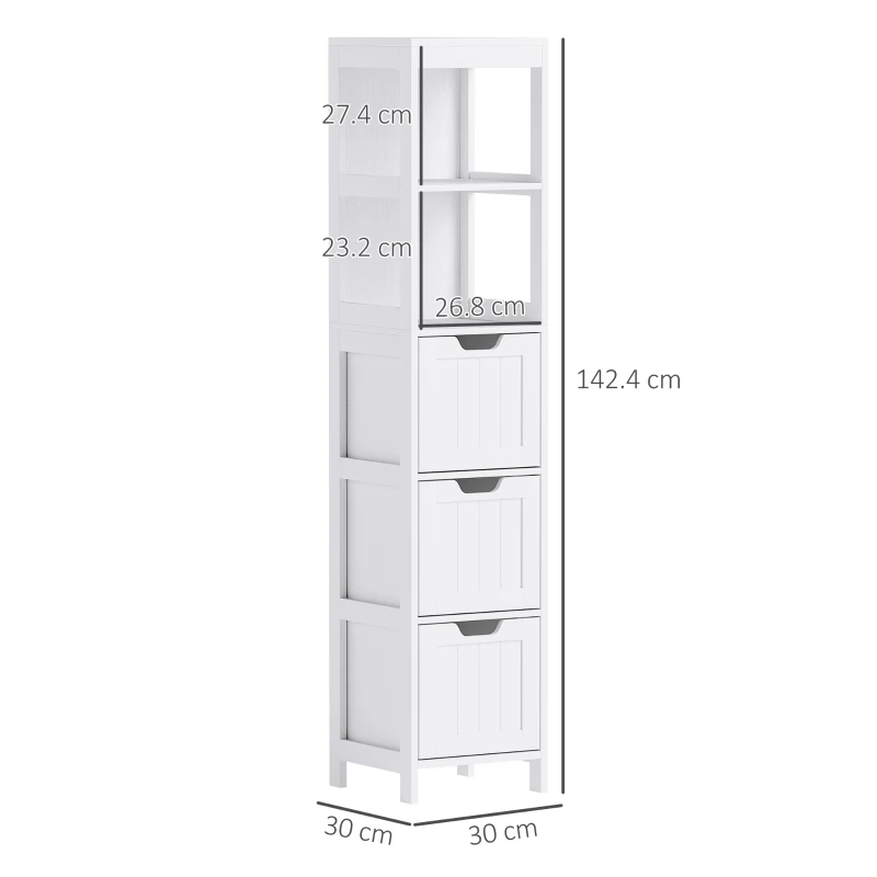 HOMCOM Bathroom Cabinet, 2 Shelves, 3 Drawers, Water-Resistant Material, White