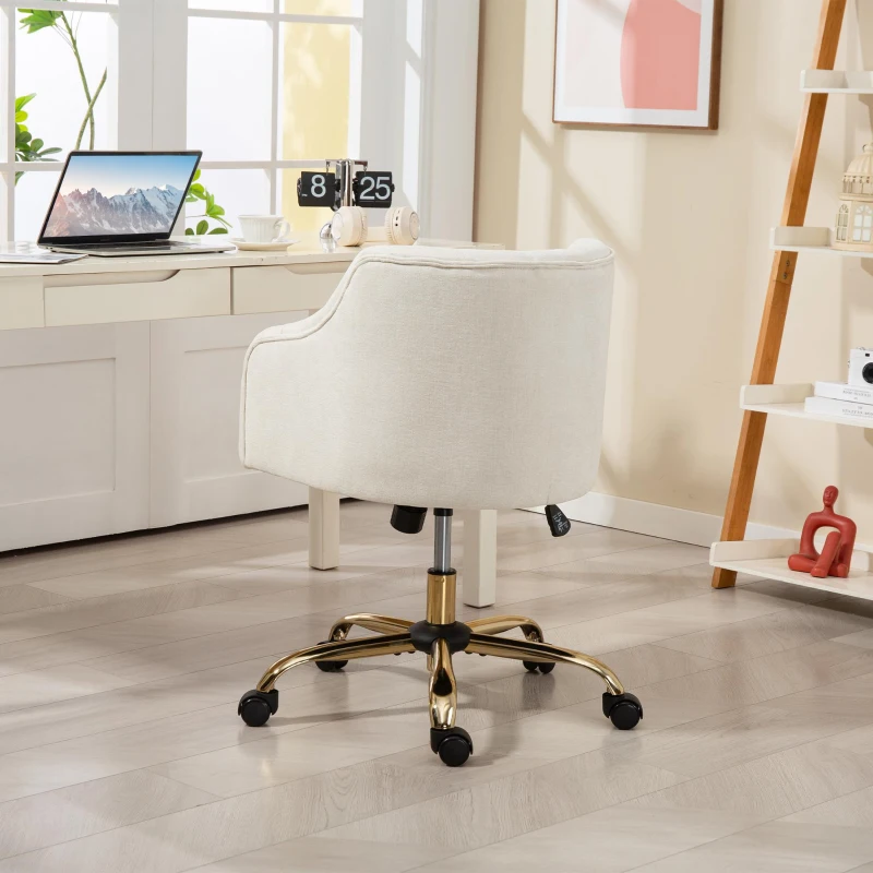 HOMCOM Padded Office Chair, Linen-Look Desk Chair, Gold-Colored Legs, Height-Adjustable, Beige