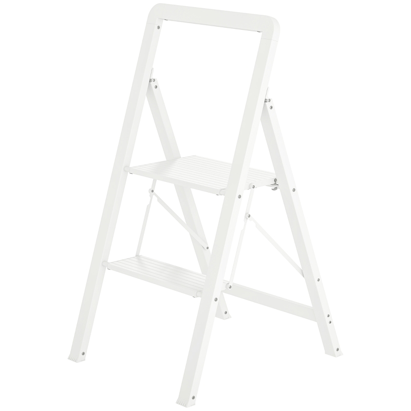 HOMCOM 2-step step ladder, foldable aluminum, non-slip platform, white
