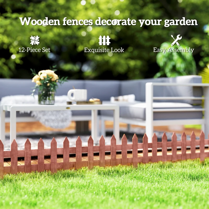 Outsunny Set of 12 Wooden 60cm Garden Fence Pieces