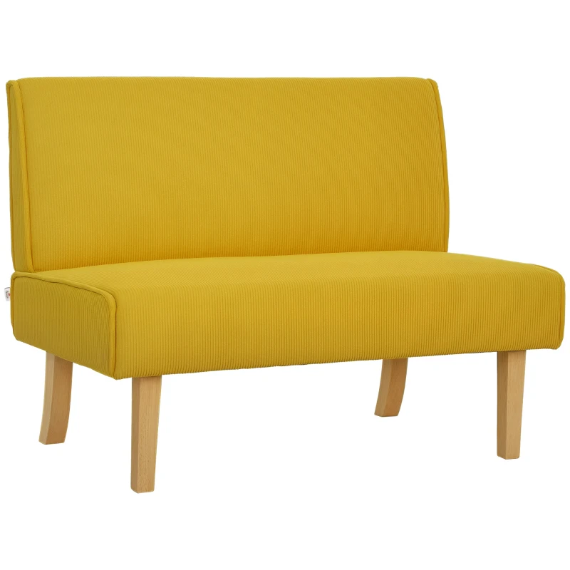 HOMCOM Two-seater sofa with cord upholstery, thick padding and solid wooden legs for living room, bedroom, office, Yellow