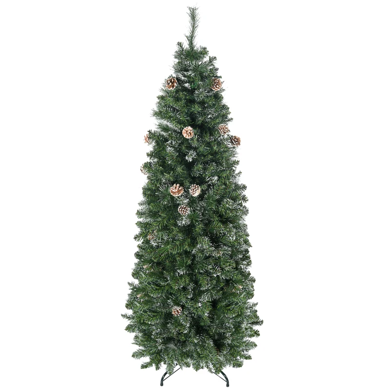 HOMCOM Pom de Craciun Artificial Inalt de 6 ft Tip Creion cu 618 Ramuri Scufundate In Zapada, Deschidere Automata, Baza de Otel, Verde